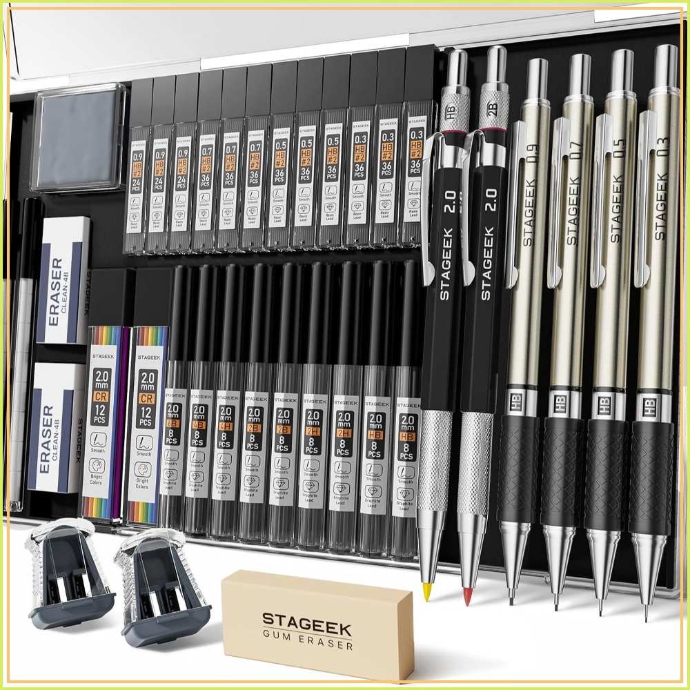 Mechanical Pencil Set with Cas - Mechanical Pencil 0.3 avaliação e preço