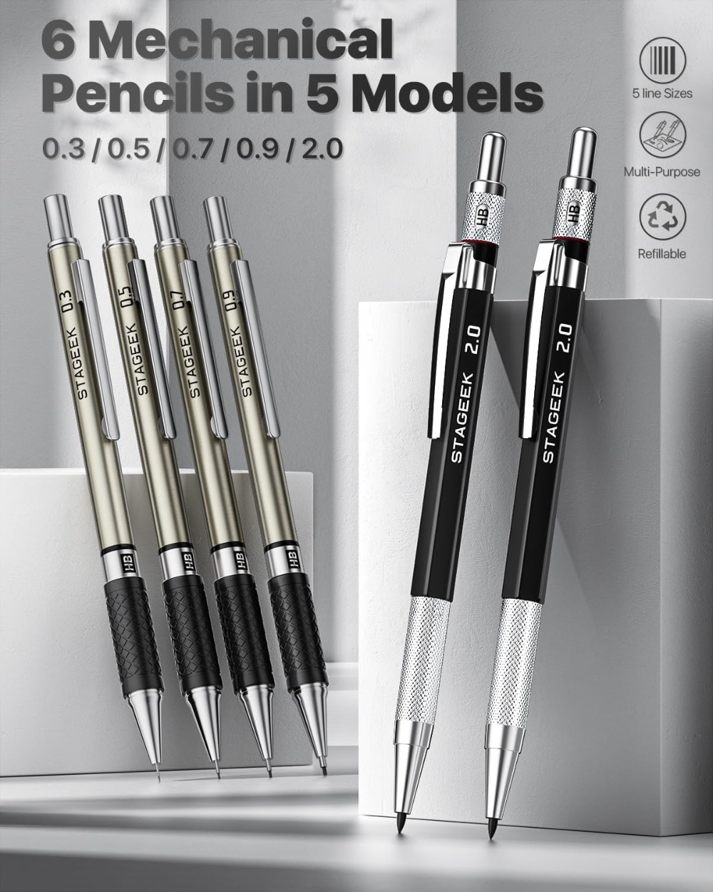 Mechanical Pencil Set with Cas - Mechanical Pencil 0.3 avaliação e preço