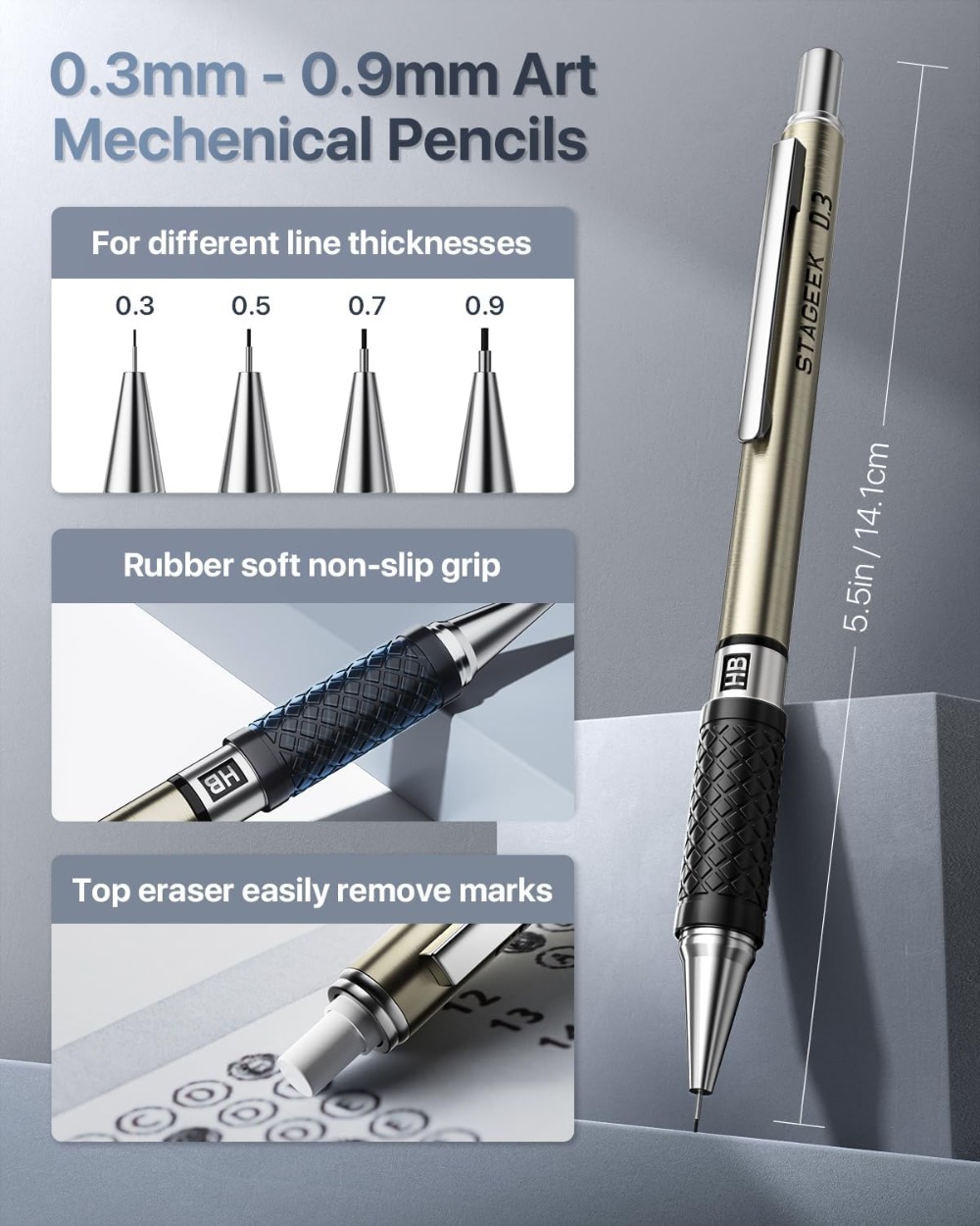 Mechanical Pencil Set with Cas - Mechanical Pencil 0.3 avaliação e preço