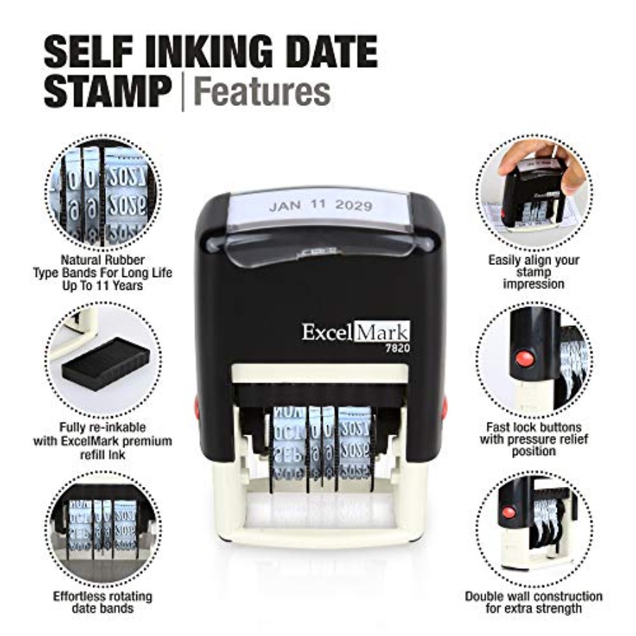 7820 Self-Inking Rubber Date S - Rubber Date Stamp avaliação e preço