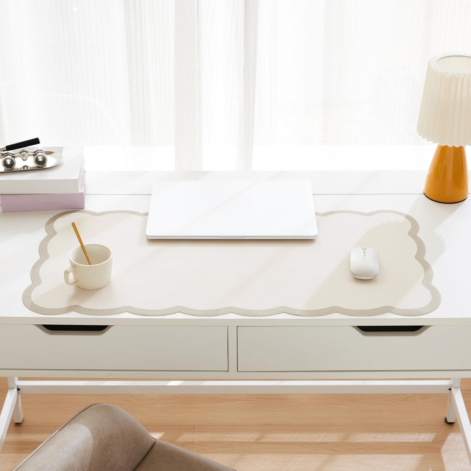 Scalloped Desk Mat 31.5x15.7 L - Leather Desk Pad avaliação e preço