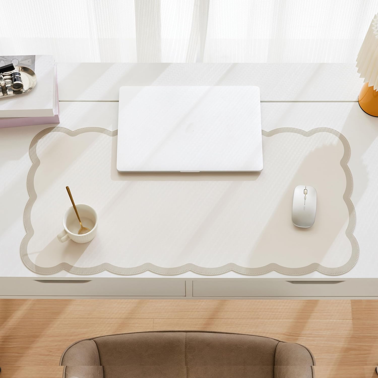 Scalloped Desk Mat 31.5x15.7 L - Leather Desk Pad avaliação e preço